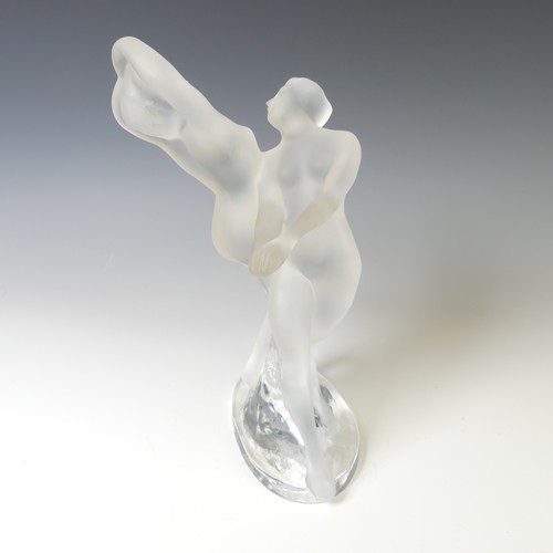 135 - A Lalique frosted glass 'Deux Danseuses' Figure, depicting two dancers intertwined on clear glass ba... 