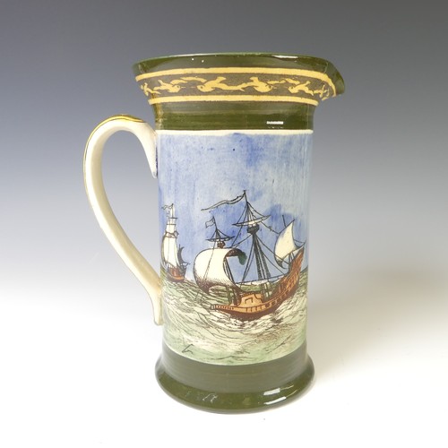 143 - A Royal Doulton seriesware Jug, the cylindrical body with depictions of sailing ships upon the seas,... 