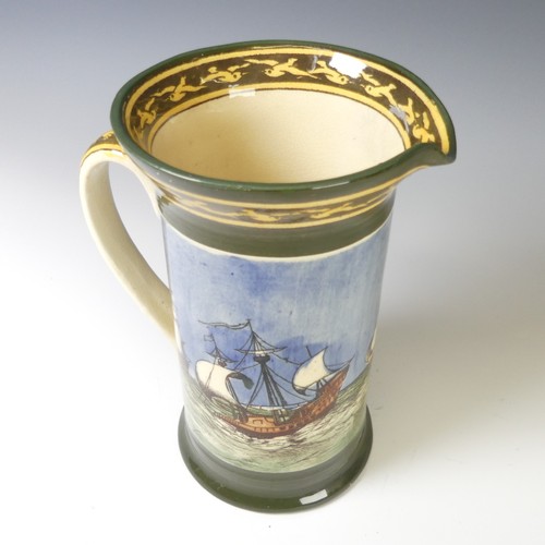 143 - A Royal Doulton seriesware Jug, the cylindrical body with depictions of sailing ships upon the seas,... 