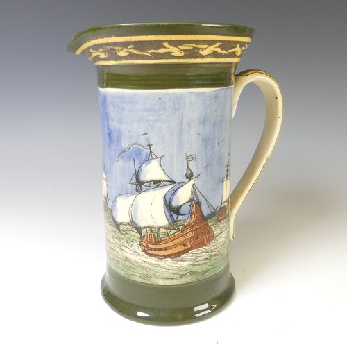 143 - A Royal Doulton seriesware Jug, the cylindrical body with depictions of sailing ships upon the seas,... 