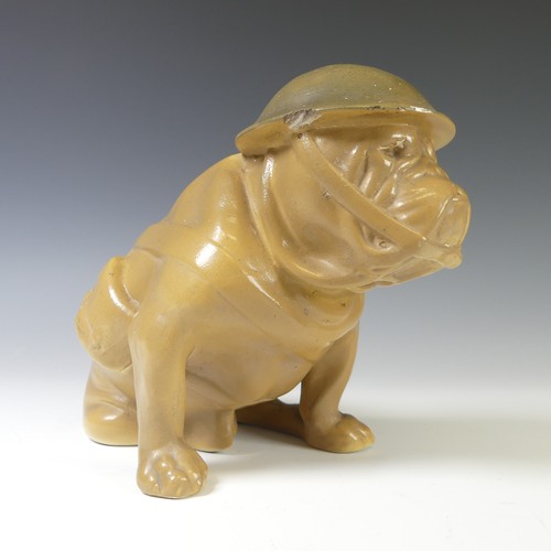 150 - A Royal Doulton WWII British 'Tommy' Bulldog, modelled wearing helmet, chipped,  in seated position,... 