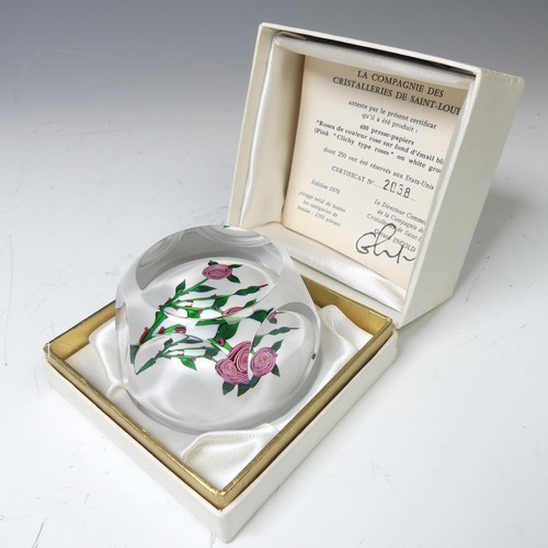 154 - A Saint Louis limited edition Rose Paperweight, with facetted sides, signed to base, within fitted c... 