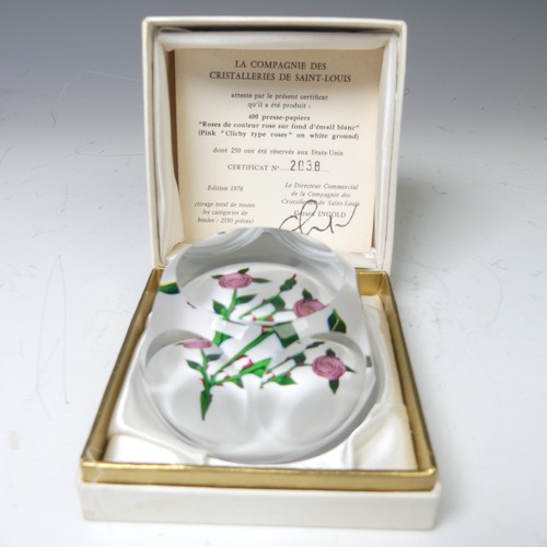 154 - A Saint Louis limited edition Rose Paperweight, with facetted sides, signed to base, within fitted c... 