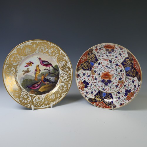 164 - An early 19thC Crown Derby porcelain Cabinet Plate, with central decoration of five exotic birds enc... 