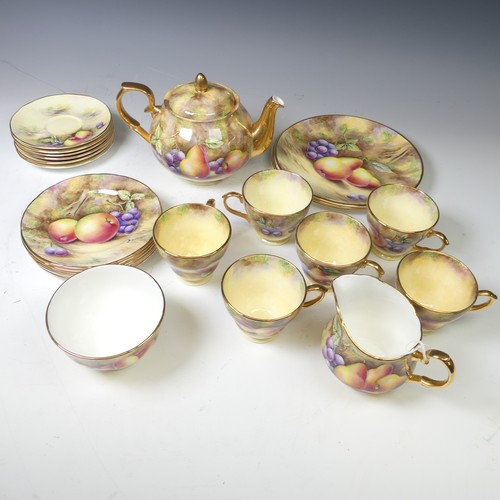 175 - A David Bowkett (ex Royal Worcester) hand-painted porcelain Tea Service, in the typical Worcester st... 