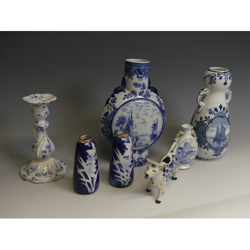 198 - A quantity of decorative blue and white Ceramics, to comprise Delft Vase, Cow Creamer, etc. and meat... 