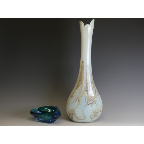 206 - A large art glass Vase, of stretched body form, with with ground and agate like colourations, H 57cm... 