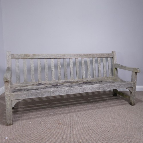 724 - A three seater 'R. A. Lister' burma teak Garden Bench, made in Glouceshire, W 183 cm x H 82.5 cm x D... 