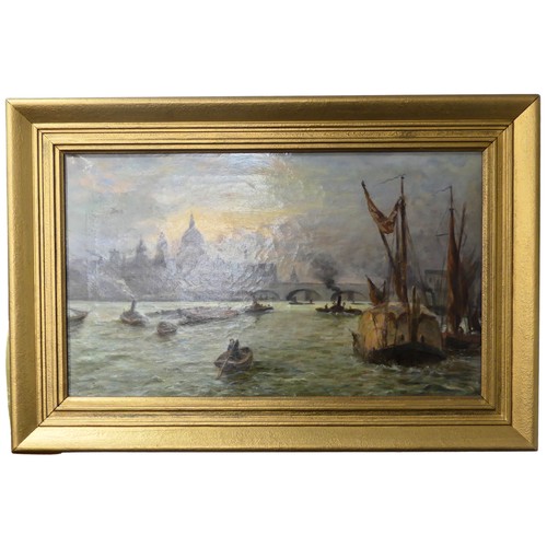 301 - Stanley Brand (19th/20th century), Pool of London with St. Paul's Cathedral, oil on canvas, signed l... 