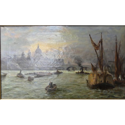 301 - Stanley Brand (19th/20th century), Pool of London with St. Paul's Cathedral, oil on canvas, signed l... 