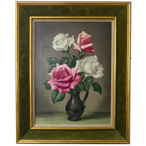 304 - James Noble (British, 1919-1989), The Last of Summer (Still life vase of Roses), oil on canvas, sign... 