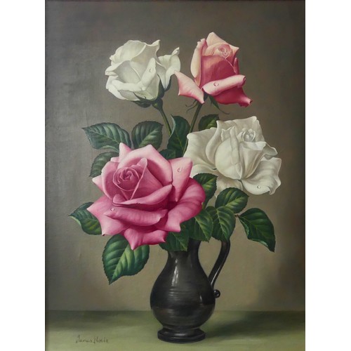 304 - James Noble (British, 1919-1989), The Last of Summer (Still life vase of Roses), oil on canvas, sign... 