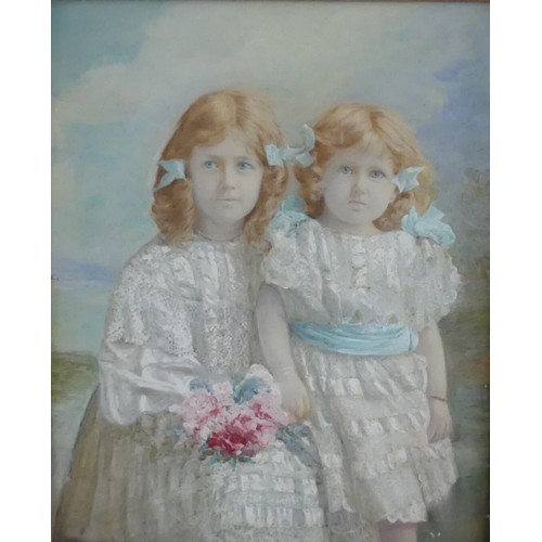 277 - A pair of early 20thC Portrait Miniatures of young girls, watercolour on ivory, indistinctly signed ... 