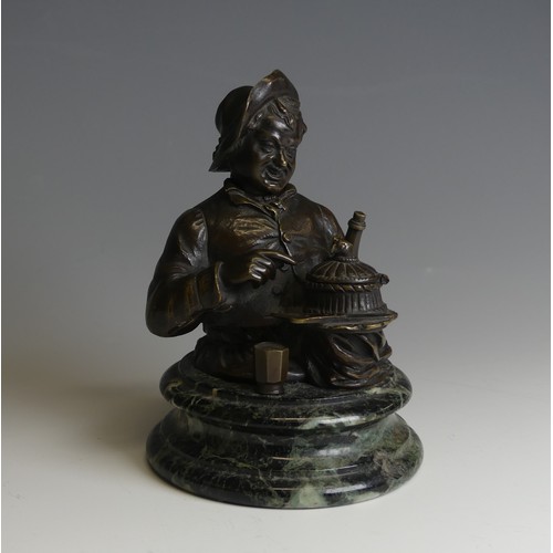 267 - A late 19thC novelty Bronze Desk / Ink Stand, in the form of a jovial man with a bottle under one ar... 