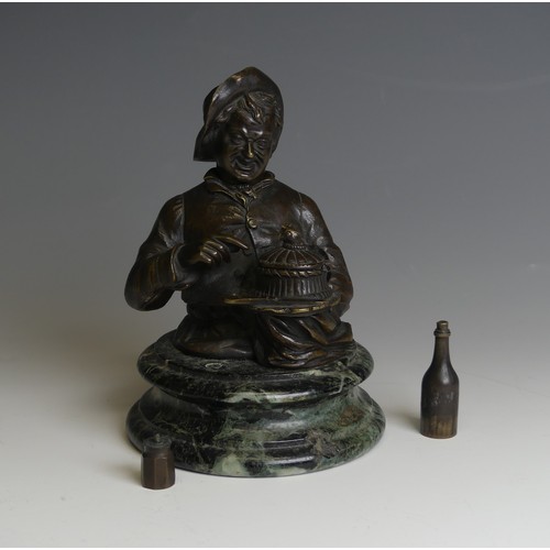 267 - A late 19thC novelty Bronze Desk / Ink Stand, in the form of a jovial man with a bottle under one ar... 