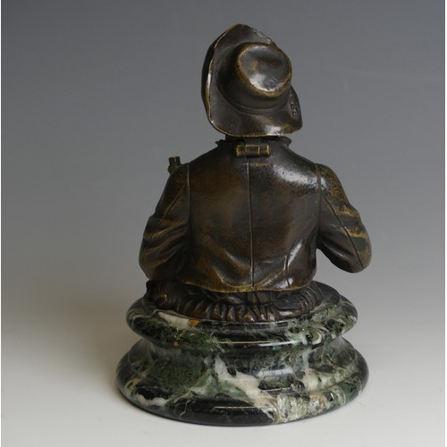 267 - A late 19thC novelty Bronze Desk / Ink Stand, in the form of a jovial man with a bottle under one ar... 