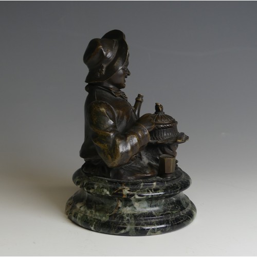 267 - A late 19thC novelty Bronze Desk / Ink Stand, in the form of a jovial man with a bottle under one ar... 