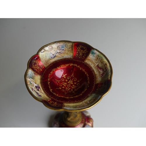 159 - A 19thC French enamel and gilt bronze figural Dish, the detachable bowl with painted panels of class... 