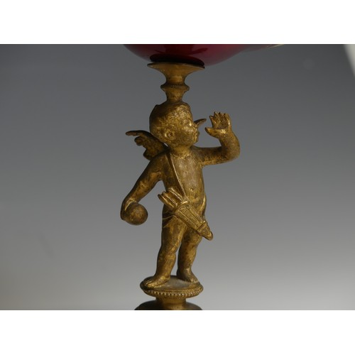 159 - A 19thC French enamel and gilt bronze figural Dish, the detachable bowl with painted panels of class... 