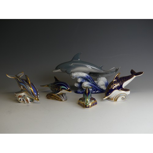 203 - A limited edition Royal Crown Derby 'Lyme Bay' dolphin Paperweight, together with 'Lyme Bay Baby', t... 