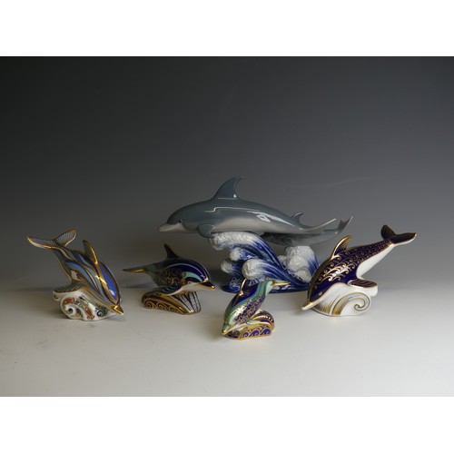 203 - A limited edition Royal Crown Derby 'Lyme Bay' dolphin Paperweight, together with 'Lyme Bay Baby', t... 