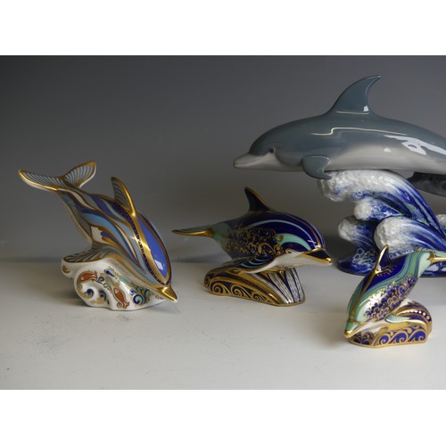 203 - A limited edition Royal Crown Derby 'Lyme Bay' dolphin Paperweight, together with 'Lyme Bay Baby', t... 