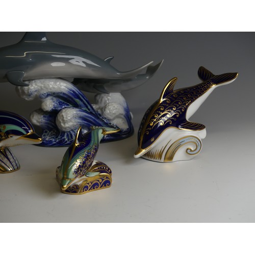 203 - A limited edition Royal Crown Derby 'Lyme Bay' dolphin Paperweight, together with 'Lyme Bay Baby', t... 