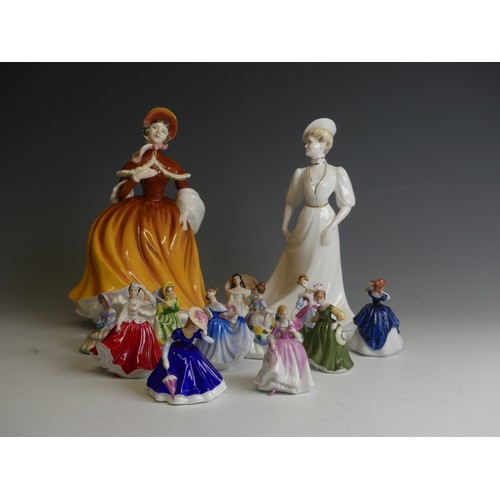 211 - A collection of miniature Royal Doulton Figures, comprising Autumn Joy and eleven miniatures includi... 