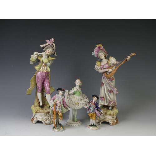 160 - A pair of Royal Dux porcelain Figures, both modelled as musicians, factory marks to base, together w... 