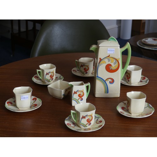 131 - A Royal Doulton 'Syren' pattern Coffee Set, comprising a Coffee pot, Milk Jug, Sugar Bowl, six Cups ... 