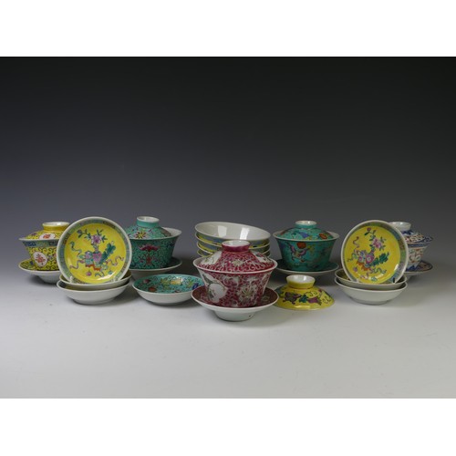 237 - A small quantity late 20thC Chinese Teawares, to comprise four Chinese famille jaune Bowls with corr... 