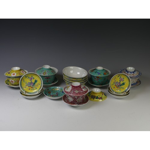 237 - A small quantity late 20thC Chinese Teawares, to comprise four Chinese famille jaune Bowls with corr... 