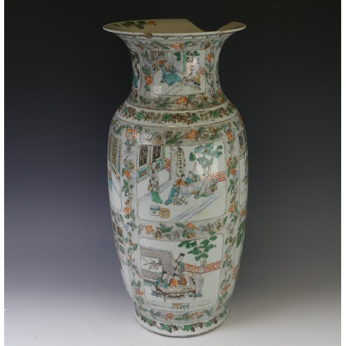 246 - A large early 20thC Chinese famille verte Vase, of baluster form with scenes interspersed with flora... 