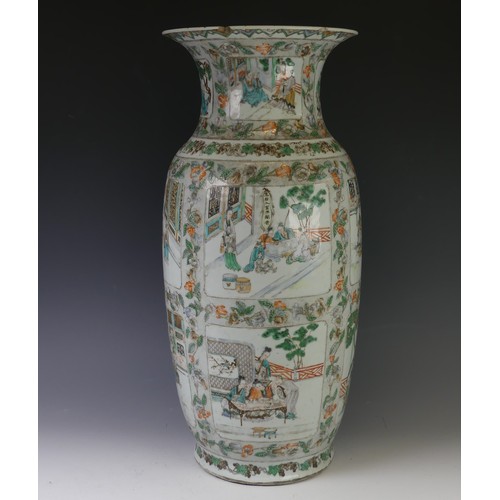 246 - A large early 20thC Chinese famille verte Vase, of baluster form with scenes interspersed with flora... 