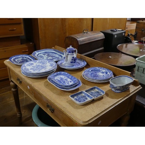 201 - An antique Chinese blue and white Meat Platter, decorated in typical style together with a quantity ... 