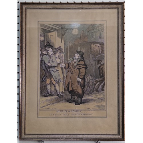 299 - Five Georgian satirical cartoon Prints with hand-coloured aquatint, including after Rowlandson, 'CIT... 