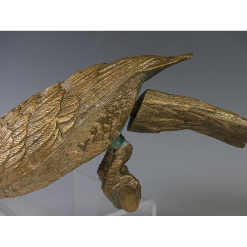 268 - A mid 20thC gilt brass sculpture of a parrot, head to tail 44 cm.