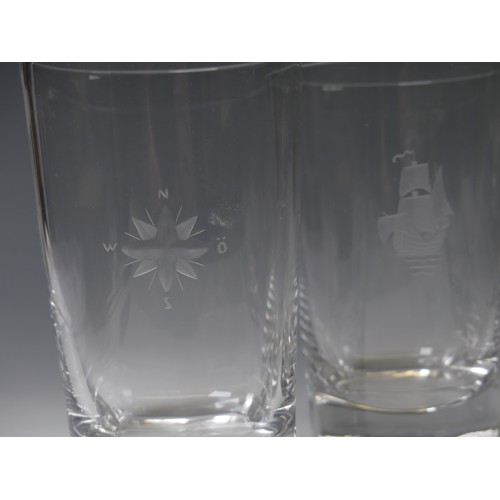 190 - A set of eight maritime interest Orrefors glass Tumblers, circa 1930, together with a large glass Di... 