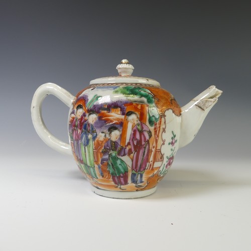 248 - An 18thC Chinese mandarin pattern Teapot, with central scenes depicting villagers enclosed within gi... 