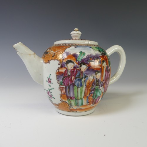 248 - An 18thC Chinese mandarin pattern Teapot, with central scenes depicting villagers enclosed within gi... 