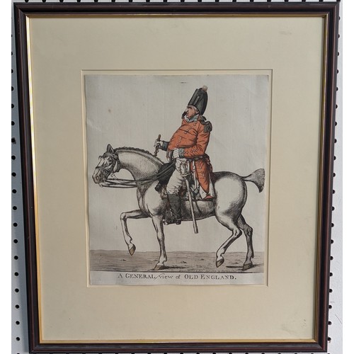 291 - An antique etching of 'A General View of Old England', coloured, 30cm x 26cm, together with an etchi... 