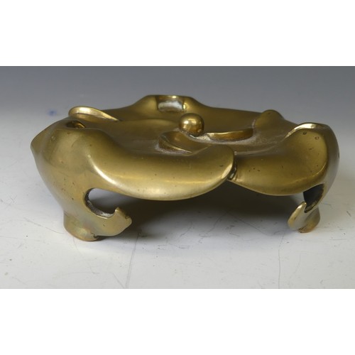 217 - A Chinese gilt bronze Tripod Censer, of typical circular form with two loop handles, raised on three... 