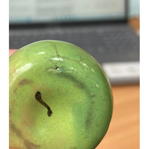 54 - A late 18thC South Staffordshire enamel Bonbonnière, modelled as an apple, decorated in a green grou... 