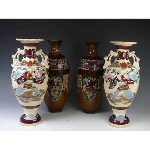 260A - A pair of 20thC Japanese cloisonné Vases, of brown ground with dragon decoration, H 38cm, tog... 