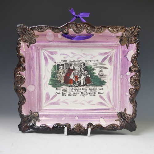 14 - A 19thC Sunderland lustre Wall Plaque, of rectangular form, depicting 'The Sailor's Return', with ov... 