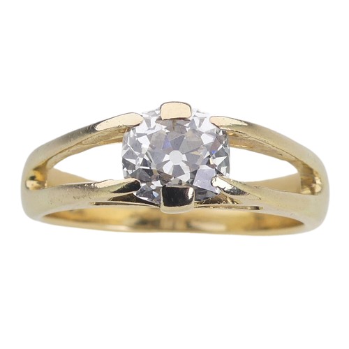 96 - A diamond solitaire Ring, the cushion cut stone approx 2.15ct (7.58mm x 6.7mm x 5.12deep), claw set ... 