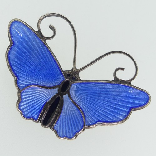 194 - David Andersen; A blue enamelled butterfly Brooch, the reverse marked 'David Andersen Norway Sterlin... 