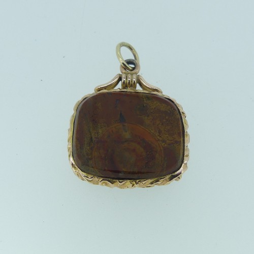 220 - An antique style hardstone intaglio Fob, possibly jasper, carved with a classical head, unmarked yel... 