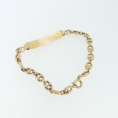 224 - An 18ct yellow gold Identity Bracelet, with inscription, 10.2g, together with a rolled gold bangle a... 