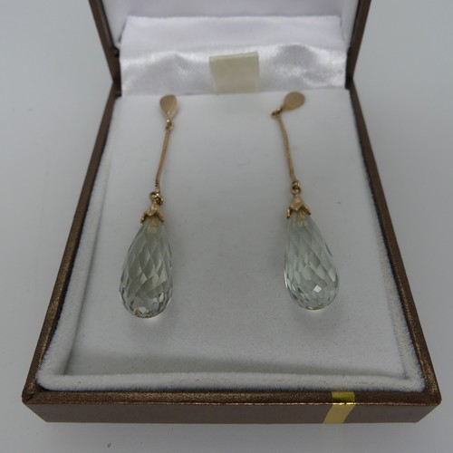 195 - A pair of facetted rock crystal drop Earrings, the pear shaped quartz drops, approx 22.5mm suspended... 